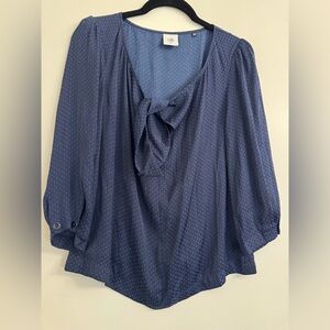 CAbi Navy Blue Micro Dot Tie Neck Lightweight Blouse #5525 Size XS